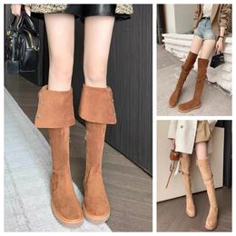 Fashion winter boots women Knee booties Tall Boot Black Leather Over-knee Boot Party length Flat Boots Snow boots Knight Bo