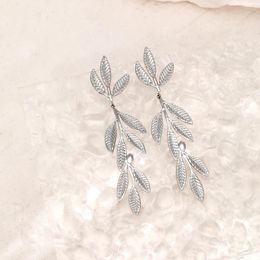 Dangle Earrings Stainless Steel Silver Colour Clover Leaf Branch Tree Earring For Women Delicate Leaves Style Girl Party Jewellery