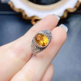 Cluster Rings FS 7 9mm Real S925 Sterling Silver Fine Charm Natural Citrine Ring Weddings Jewellery For Women With Certificate MeiBaPJ