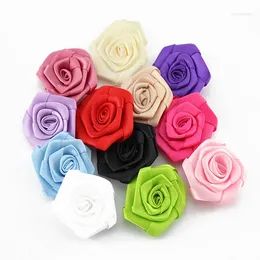 Hair Accessories 120pcs/lot 1.9" 12colors Mini Satin Ribbon Rose Flowers For Girls Artificial Fabric Kids Headbands
