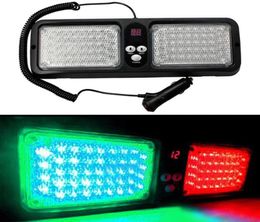 Car 12 Modes 86 LED Emergency Warning Sun Visor Strobe Lights Green Red7875415