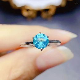 Cluster Rings Six Prongs Simple Ring Natural Paraiba Topaz Engagement In Sterling Silver 925 Solitaire Promise