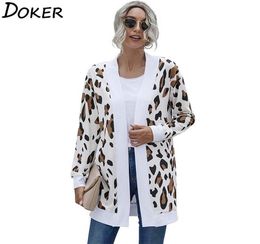 Autumn Winter Leopard Thin Knitted Cardigan Coat Women Long Sleeve Plus Size Fashion Vintage s Female 2106031762135