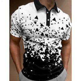 Fashion Men'S Polo Shirt 3d Black And White Printed Loose Oversized Blouses Clothing Summer Casual Short Sleeves 240118