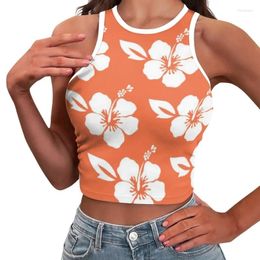 Women's Tanks Fashion Hawaiian Frangipani Printed Outdoor Tank Top Women Beach Sports Cropped Vest Outfits Street Sleeveless T-Shirts