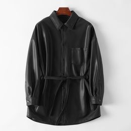 Women's Oversized Jackets Sheepskin Leather Tops Motorcycle Moto Biker Coat Plus Size Outerwear Overcoat Belt S M L