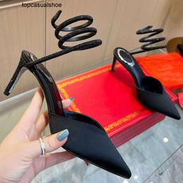 Rene caovilla Heels High Designer Dress Sandal Shoes Women Satin Snake Wrapped Toe Tip Casual Party Water Diamond Decoration Fashion stiletto heel Sandals