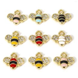 Charms 10pcs Insect Multicolor Bee Animal Enamel Clear Rhinestone Pendants DIY Necklace Earrings Women Jewellery 15mm X 13mm
