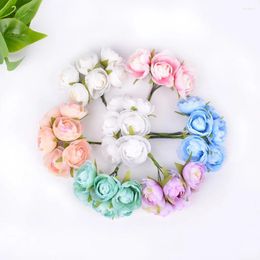 Decorative Flowers 6Pcs Artificial Silk Tea Rose Wedding Wreath Scrapbooking For Home Christmas Decoration Diy Bride Accessories Clearance