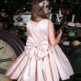 Girl Dresses Cute Flower Dress Sleeveless Knee Length Applique Fluffy With Big Bow For Wedding Birthday Party First Communion Ball Gowns