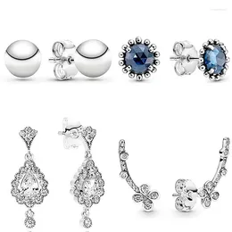 Stud Earrings 925 Sterling Silver Earring Four-petal Flowers Midnight Star Dropwater For Women Birthday Gift Jewelry