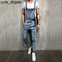 Purple Jeans Ankle Men's Ripped Jumpsuits Length Letter printing Distressed Denim Bib Overalls For Men Suspender Pants AXNK