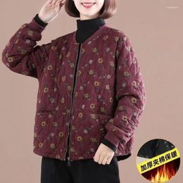 Women's Trench Coats 2024 Autumn Winter Retro Cotton Jacket For Middle-Aged And Elderly Women Linen Floral Padded With