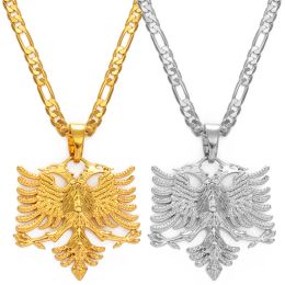 Albania Eagle 14k Yellow Gold Pendant Necklaces for Men Women Silver Color/Golden Colour Albanian Jewellery Ethnic Kosovo