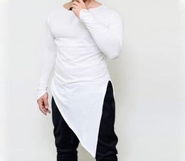 Men asymmetrical design punk hip hop long sleeve t shirt side split long tee shirts mens casual vintage streetwear gothic tops4199124