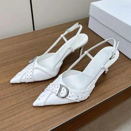 Summer Pointed Sandals Fashion Toe Women Shoes Sexy High Heels Concise Buckle Strap Genuine Leather Chaussure Femme Size 35-40 8376