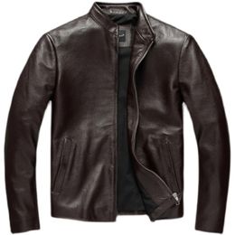 Casual Brown Genuine Leather Jacket Men Real Cow Skin Coat Spring Autumn Jaqueta Masculina Couro 240119