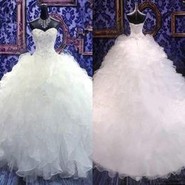 2018 Luxury Sweetheart Strapless Ball Gown Wedding Dresses Embroidery Bridal Gowns Princess Corset Organza Ruffles Plus Size Weddi214g