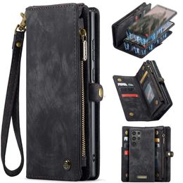 CaseMe Leather 2in1 Detachable Zipper Card Holder Wallet Case For Samsung Galaxy S24 Ultra S23 S22 S21 FE S20 Note 20 Stand Flip Cover