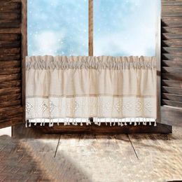 Curtain Rod Pocket Burlap Curtains Short Tier Drapes Retro Barn Door Valances For Bedroom Kitchen Small Window Decoration