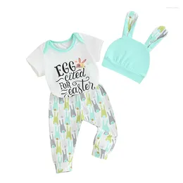 Clothing Sets Baby Boy Easter Outfit Short Sleeve Letter Print T-shirt Summer Rompers Pants Born Ear Hat 3pcs