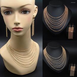 Necklace Earrings Set Multi-Layer Tassel Statement Jewellery For Women Bridal Wedding Party Choker Costume Accessory