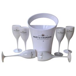 6 Cups 1 Bucket Ice Buckets and Wine Glass 3000ml Acrylic Goblets champagne Glasses wedding Wine Bar Party Bottle Cooler2615