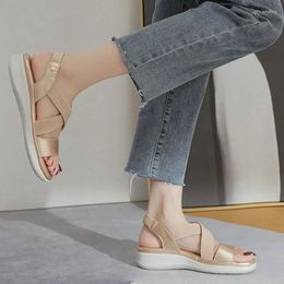 Sandals 2024 Summer Wedges Women Shoes Cross Strap Soft Bottom Fashion Gladiator Pu Leather Open Toe Casual Beach