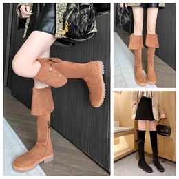 Fashion winter ankle boots womens ankles knit booties Tall Boot Black Leather Over-knee Boot Party Knight Boots Knee length boo flat boot