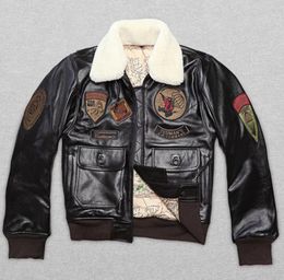Avirex fur collar genuine leather jacket men brown thick sheepskin flight jacket black men039s winter leather coat pilot suit5167694