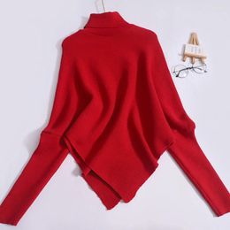 Women's Sweaters Korean Irregular Knitted Turtleneck Sweater Women Pullovers Autumn Winter Style Cape Shawl High Quality Female Tops