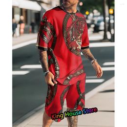 Men's Tracksuits 2 Piece Set 3d Tiger King Print Short Sleeve Tshirt Shorts Sport Casual Male Oversized Clothing Streetwear