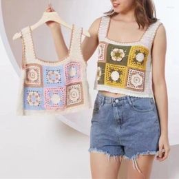 Women's Tanks OUMEA Women Cotton Crochet Tank Tops Floral Embroidery Plaid Bohemian Style Ethnic Sleeveless Patchwork Beach