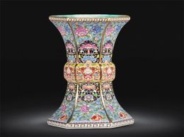 Enamel Qianlong Year of the Qing Dynasty Golden Hexagonal Vase Antique Porcelain Collection 2109136942723