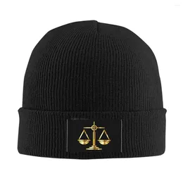 Berets Gold Scales Of Justice Law Logo Skullies Beanies Caps Unisex Winter Warm Knit Hat Men Women Adult Lawyer Legal Party Bonnet Hats