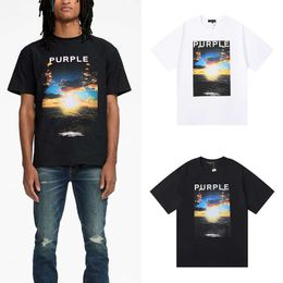 T-shirt in puro cotone viola di lusso firmata Classic Summer Fanatic Band Rock Dusk Sunset Stampa a maniche corte Casual allentata viola High Street