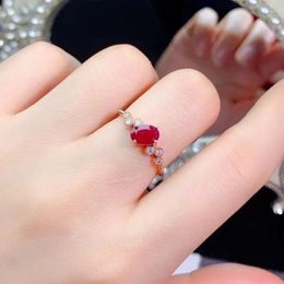 Cluster Rings Cute Natural Burmese Ruby Ring For Girl 5mm 7mm 925 Silver Solid Gemstone Jewellery With 3 Layers Gold Plating