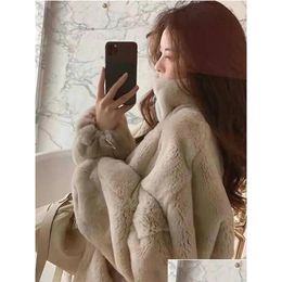 Womens Leather Faux Fur Stand Collar/Hooded Furry Women Coat Long Sleeve Zipper Thick Warm Solid Female Coats Winter Fashion Lady Drop Dhu4V