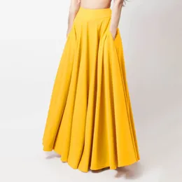 Skirts Casual Elegant A-line Women Spring High Waist Solid Color Maxi Long Female Loose Party Beach With Pockets