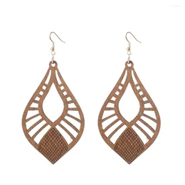 Dangle Earrings Geometric Cutout Wood Teardrop Moroccan For Women Engrave Lattice Jewellery Wholesale