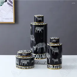 Bottles Modern Creative Zebra Jars With Lid Chinese Style Living Room Decoration TV Cabinet Desktop Vase Ornament Home Decor Jar