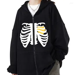 Women's Hoodies Y2k Skeleton Print Women Fashion Cool Zip Up Sweatshirt Cartoon Grunge Hooded Loose Zipper Men Cardigan Punk Streetwear