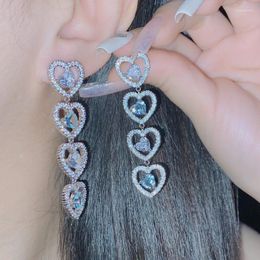 Stud Earrings Lihua XiaoXiangfeng Jewellery Design Plated 18k Bright Full Zircon Super Long Personality Crooked Heart Royal Sister