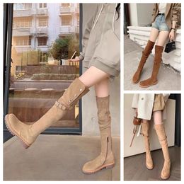 Fashion winter boots women Knee booties Tall Boot Black Leather Over-knee Boot Party length Flat Boots Snow boots