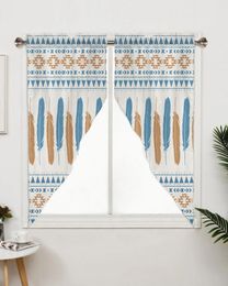 Curtain Geometric Retro Medieval Feathers Triangular For Cafe Kitchen Short Door Living Room Window Curtains Drapes