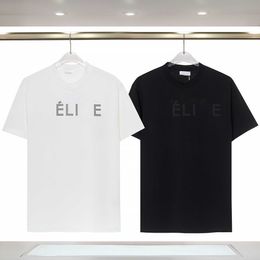 SS New ElinT shirt Round Neck 3D Beaded Letter Logo Men's and Women's Casual Tees Short Sleeves Thin Pure Cotton T-shirt S Half Sleeves Sports Top clothes