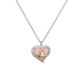 Satellite Necklace Designer Women Top Quality With Box Western Empress Dowager Pink Love Pendant Necklace Women's Style Light Luxury Sweet Peach Heart Collar Chain