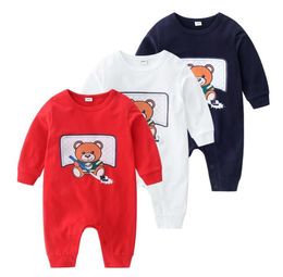 New Newborn cartoon bear printed long sleeve jumpsuits baby kids cotton romper brand designer kids clothes A23415748681