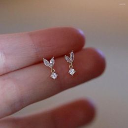 Dangle Earrings Small Leaf Drop For Women Korean Fashion Cubic Zirconia Gold Color Dainty Cartilage Ear Accessories Jewelry Gift KDE012