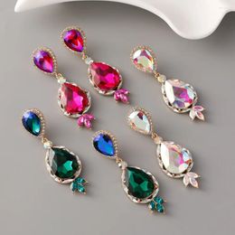 Dangle Earrings Water Drop Shiny Fuchsia Green Rhinestones For Women Bridal Wedding Fashion Christmas Jewellery